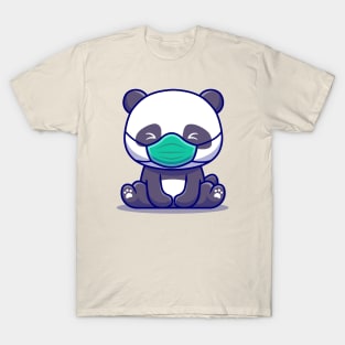 Cute Panda Sitting And Wearing Mask T-Shirt